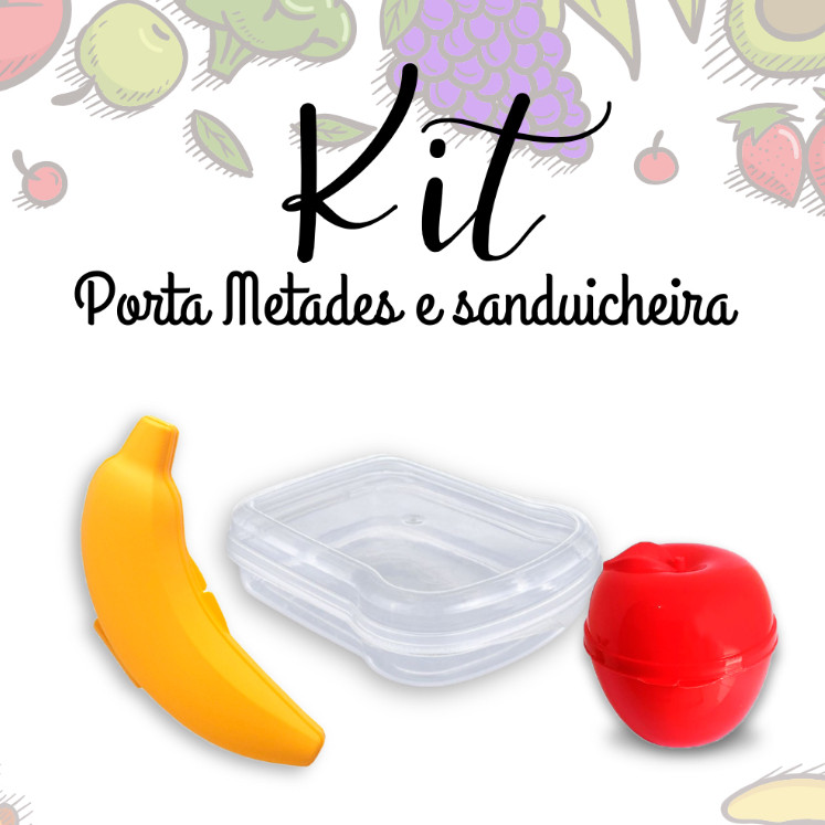 KIT Metades porta frutas + Sanduicheira incolor. - Plasútil /1 Maça /Banana /Sanduicheira