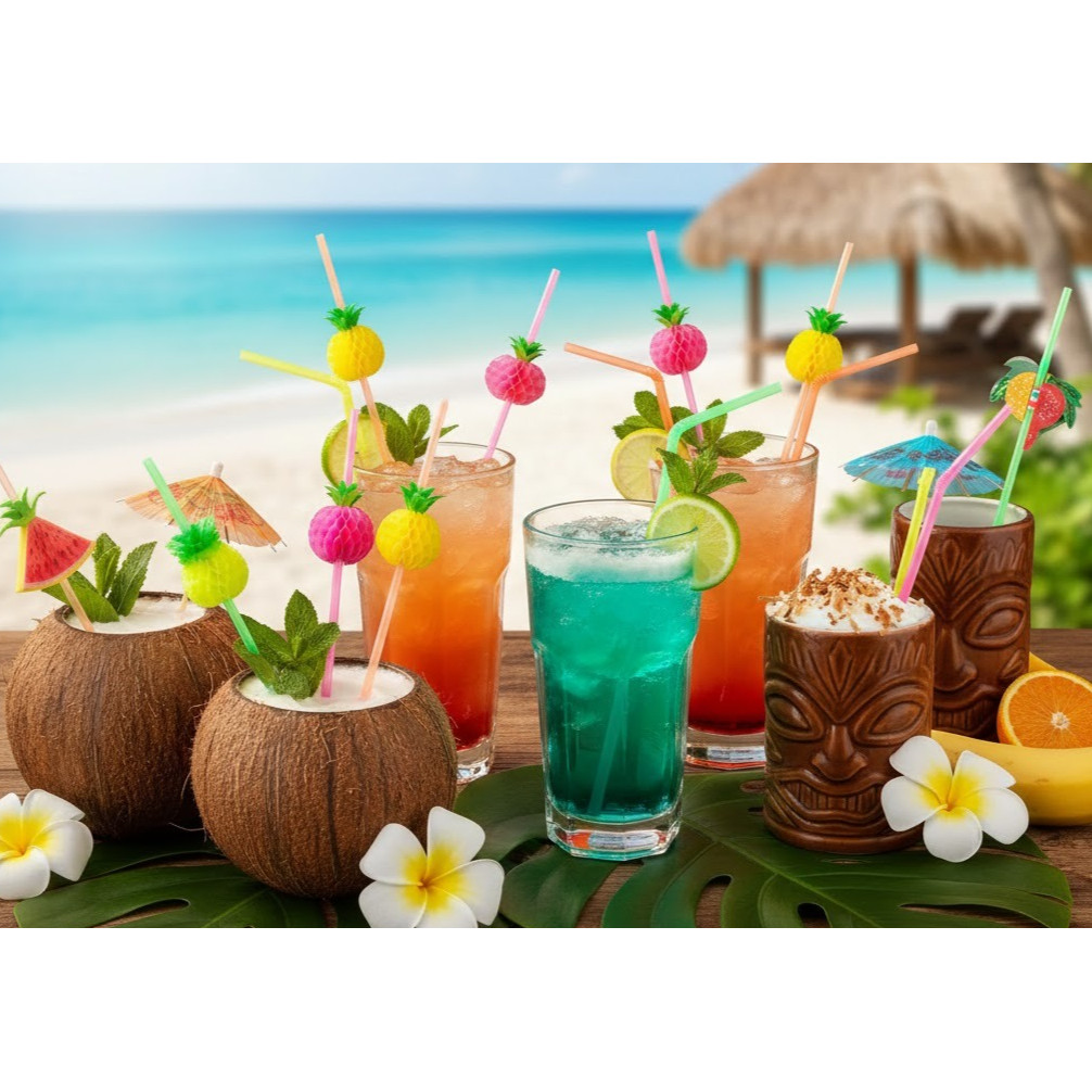 12-24-36-48 Canudos Frutas Tropicais Coloridos p/ Drink e Bebidas