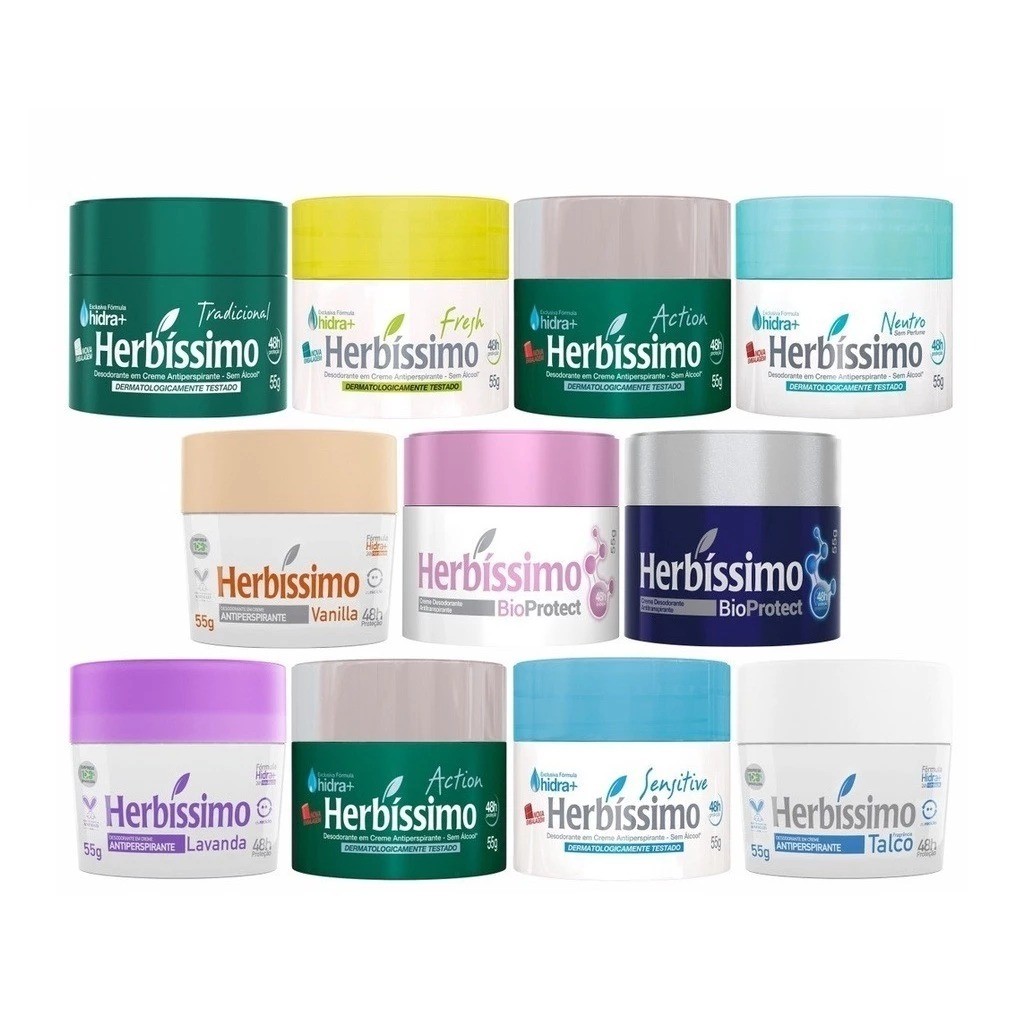 Kit c/12 Unidades Desodorante Creme Antitranspirante Herbíssimo 55g