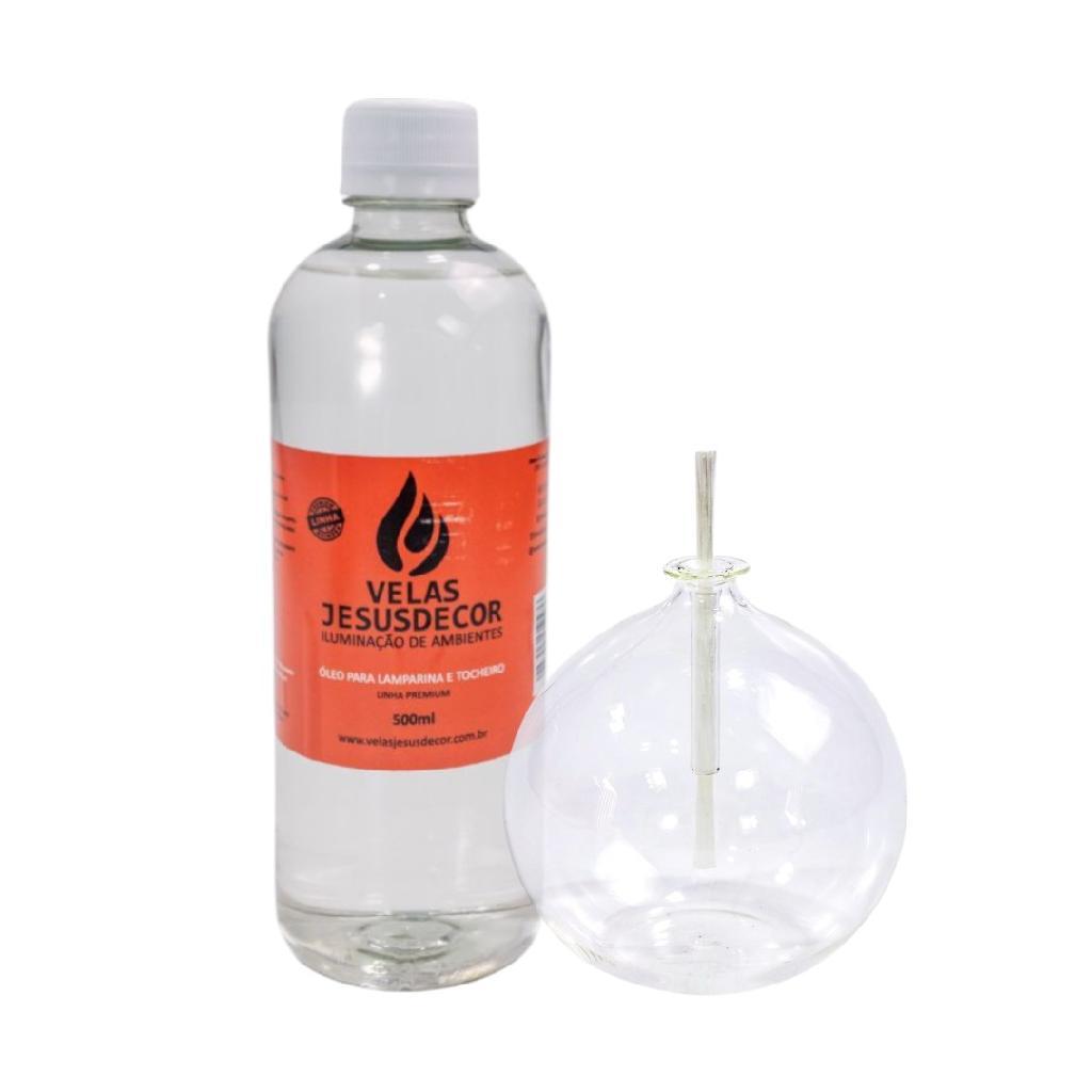 Kit Iluminação Romântica Lamparina De Vidro 300ml + Fluido 500ml Rende 120 Horas Produto Premium
