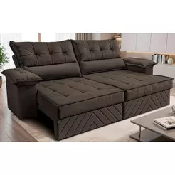 Sofá Retrátil e Reclinável 3,00m com Molas e Espuma D33 Thunder Velusoft Café Cama inBox