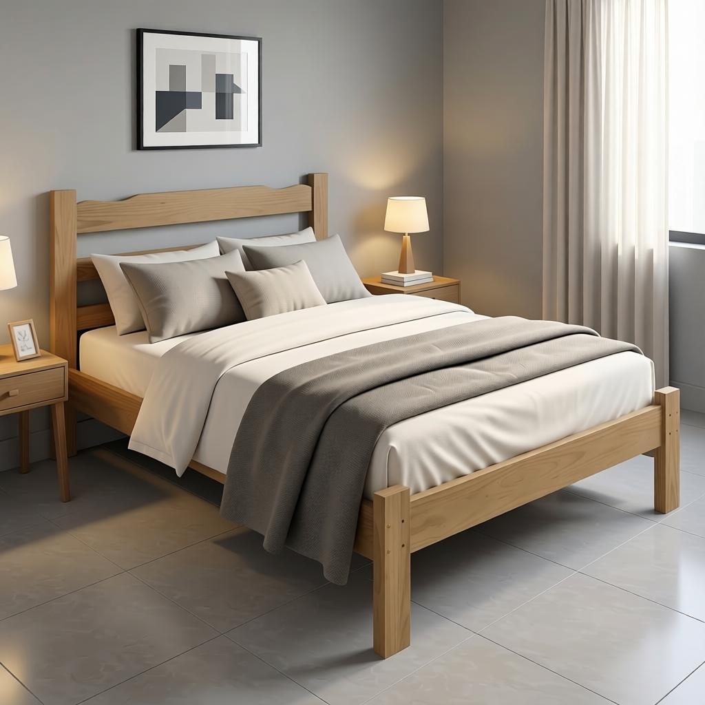 Cama Casal em Madeira Maciça Esmeralda Resistente Nogueira