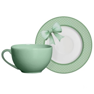 Xicara De Chá E Pires Laços De Pascoa Verde Coelho 1ª Linha Alleanza em Oferta na Shopee