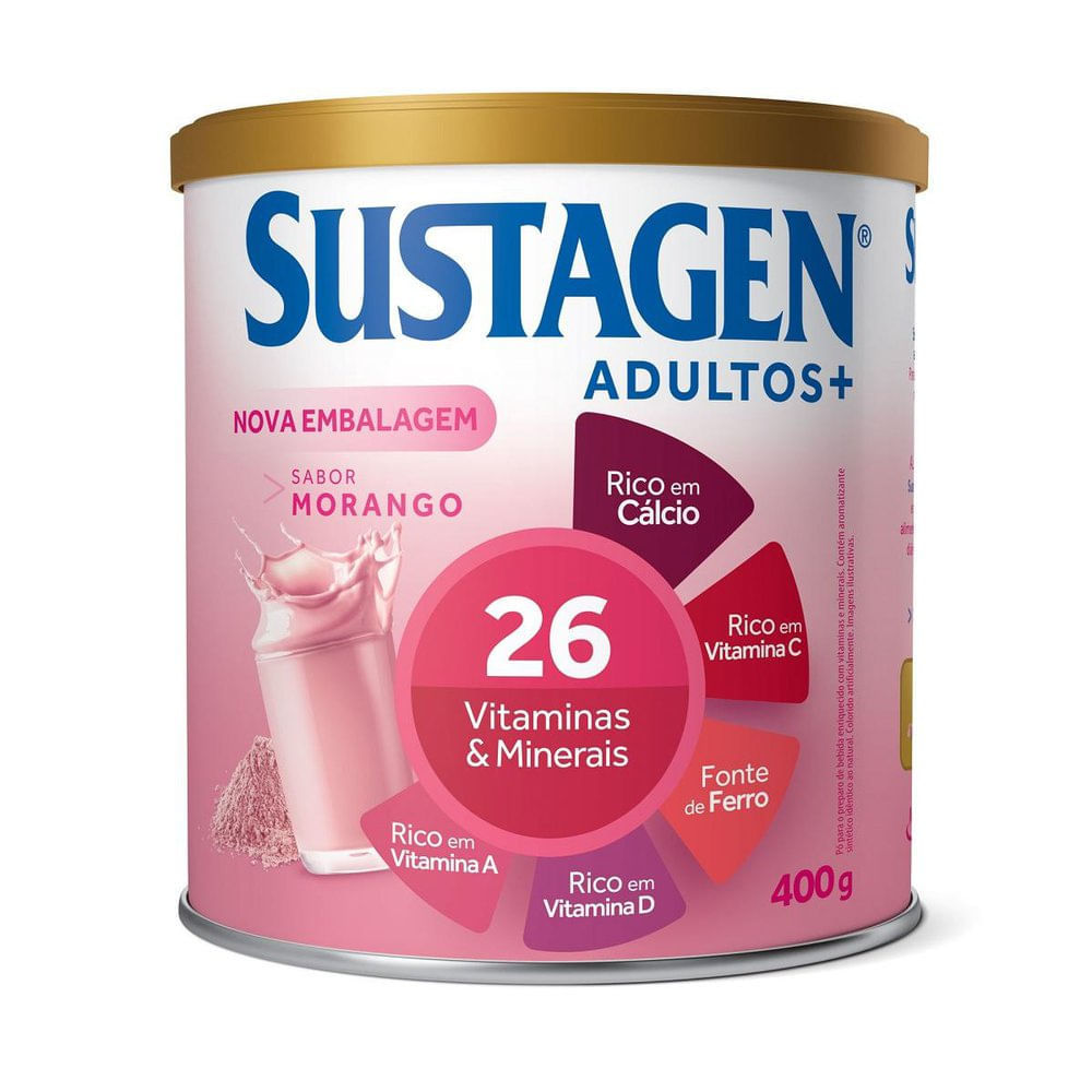 Complemento Alimentar Sustagen Adultos+ Sabor Morango Lata 400g em Oferta na Shopee