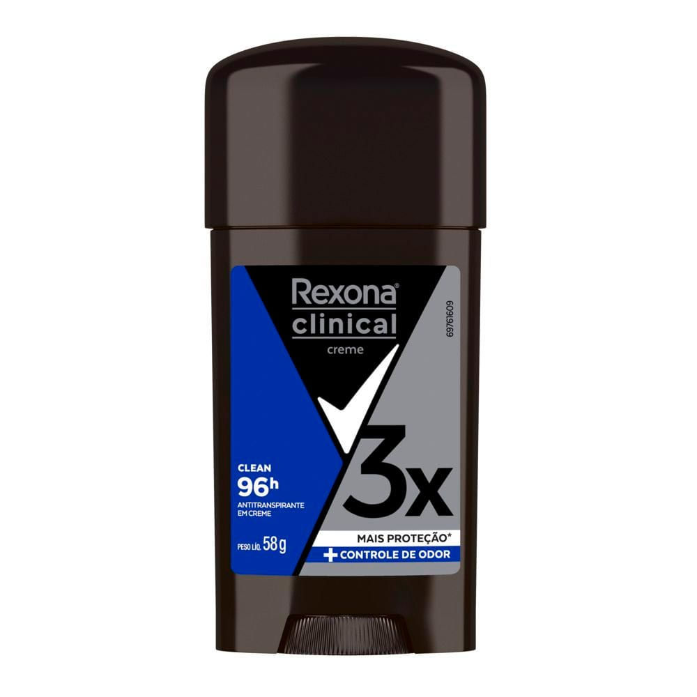 Desodorante Antitraspirante Rexona Clinical Creme Clean 96h com 58g em Oferta na Shopee