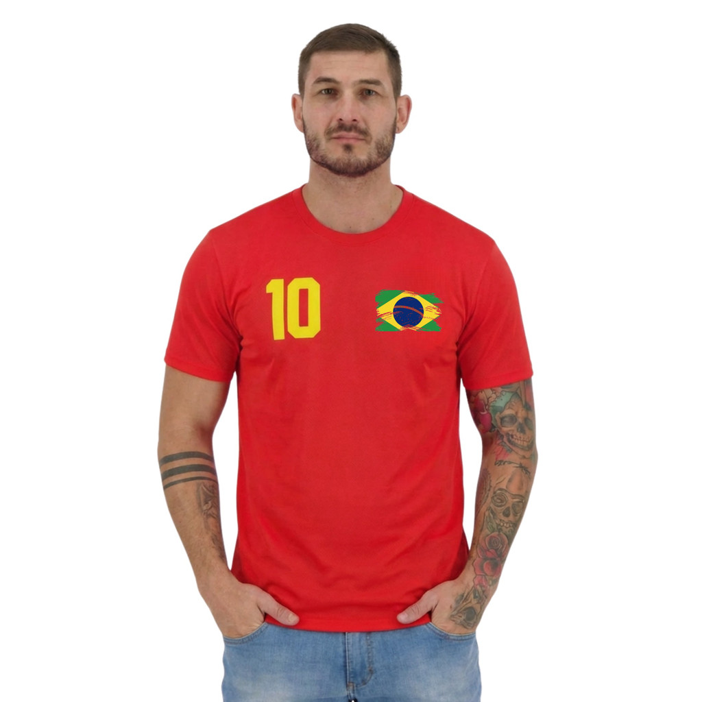Camisa Brasil Vermelha Masculina Copa Mundo Futebol Casual