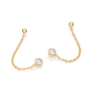 Brinco Rommanel Pêndulo Duplo Com Zircônias E Bolas Banhado A Ouro 18k - 527592