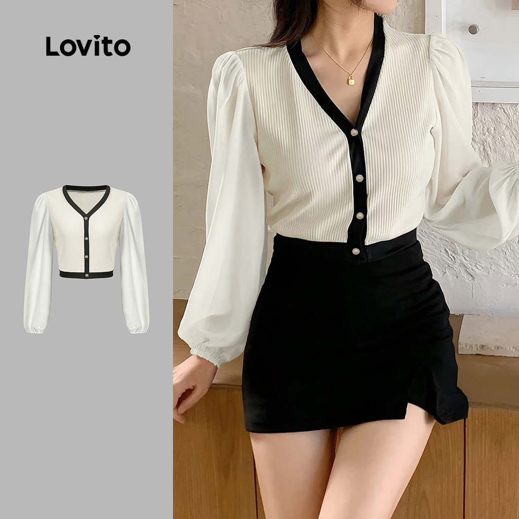 Lovito Blusa Elegante com Jacquard Colorido Blusa de Primavera/verão em Damasco para Mulheres L154ED1134