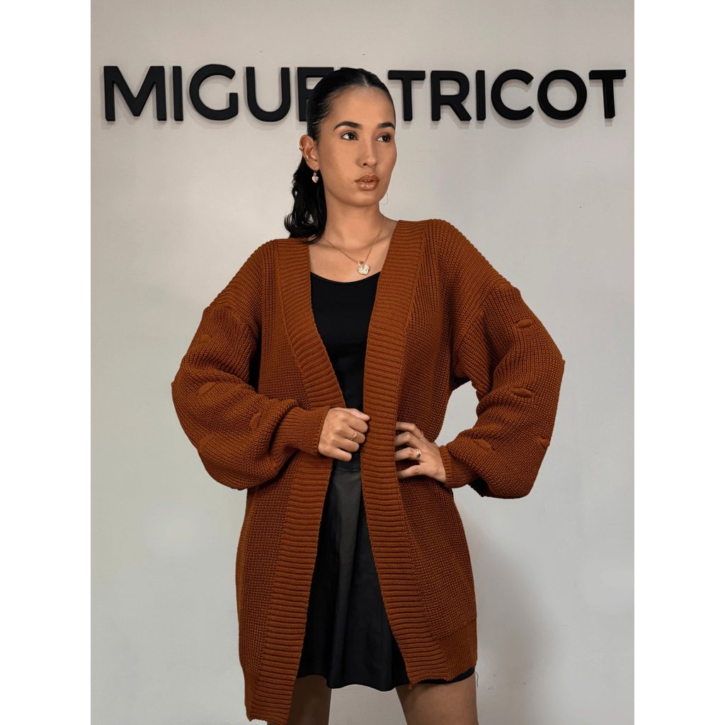 Casaco de Frio Tricot Cardigam Aberto Trico Feminino Manga Bufante Ponto Fang Moda Inverno 2025 em Oferta na Shopee