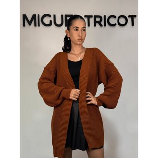 Casaco de Frio Tricot Cardigam Aberto Trico Feminino Manga Bufante Ponto Fang Moda Inverno 2025 em Oferta na Shopee