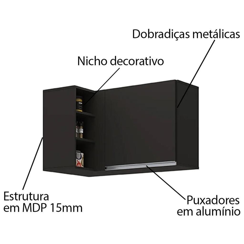 Armário Aéreo de Canto Reto Com Nicho Adega Austin Preto - Lumil · foto 2