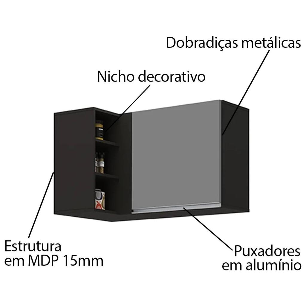 Armário Aéreo de Canto Reto Com Nicho Adega Austin Preto/Cinza - Lumil · foto 2