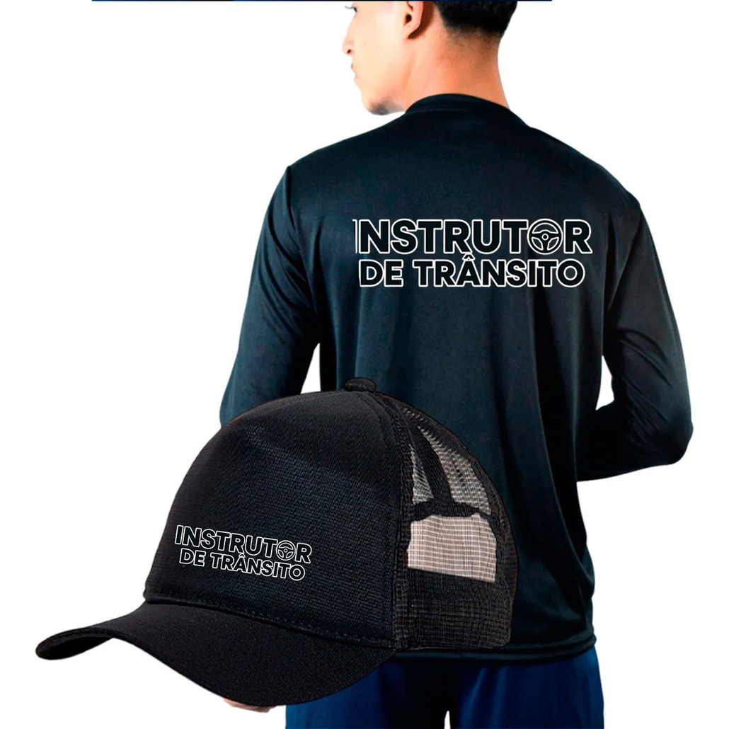 Kit Camiseta Instrutor De Trânsito Com Boné Uniforme Farda