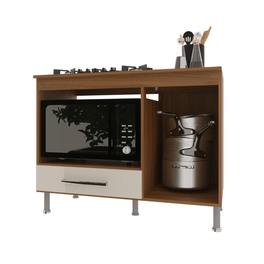 Balcão Modulado para Forno e Cooktop 105cm 1 Porta 1 Gaveta Madrid Fidelitá Freijó/Off-White · foto 2