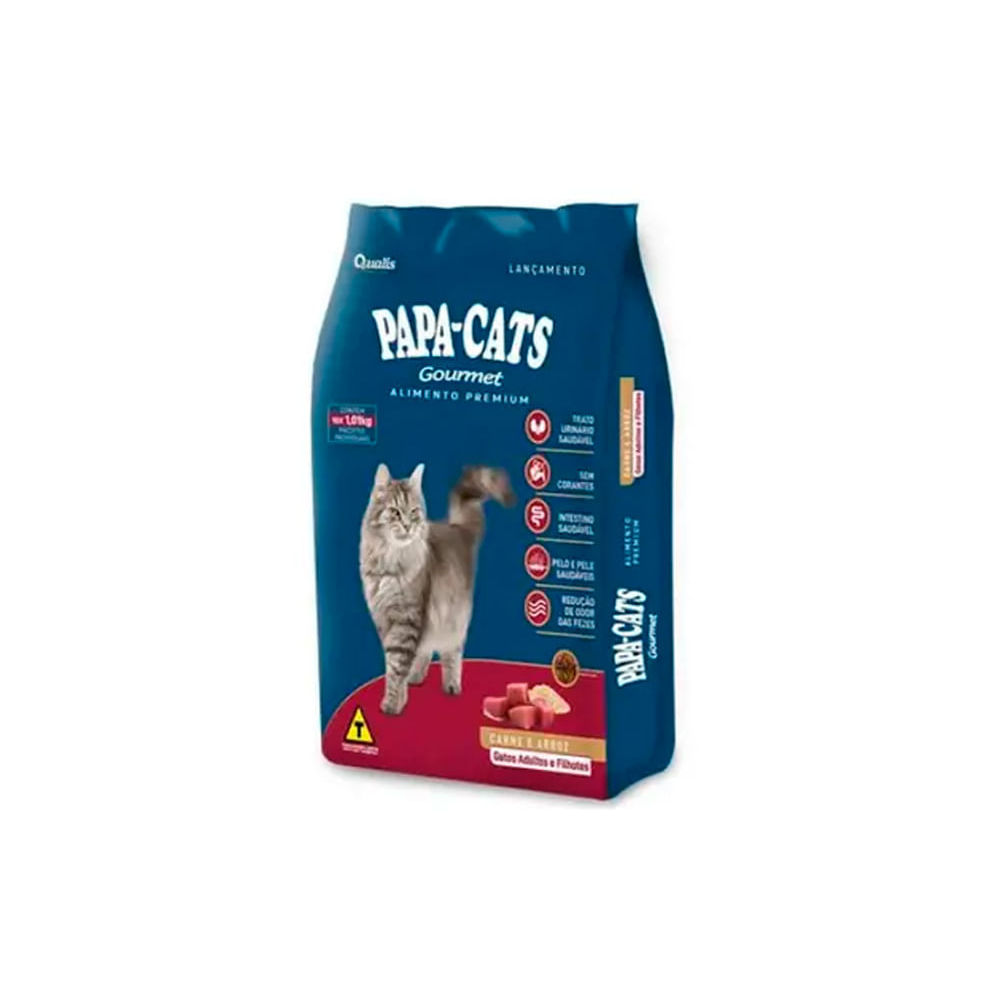 Ração para Gatos Papa-Cats Gourmet Carne e Arroz Adultos e Filhotes 10,1kg em Oferta na Shopee