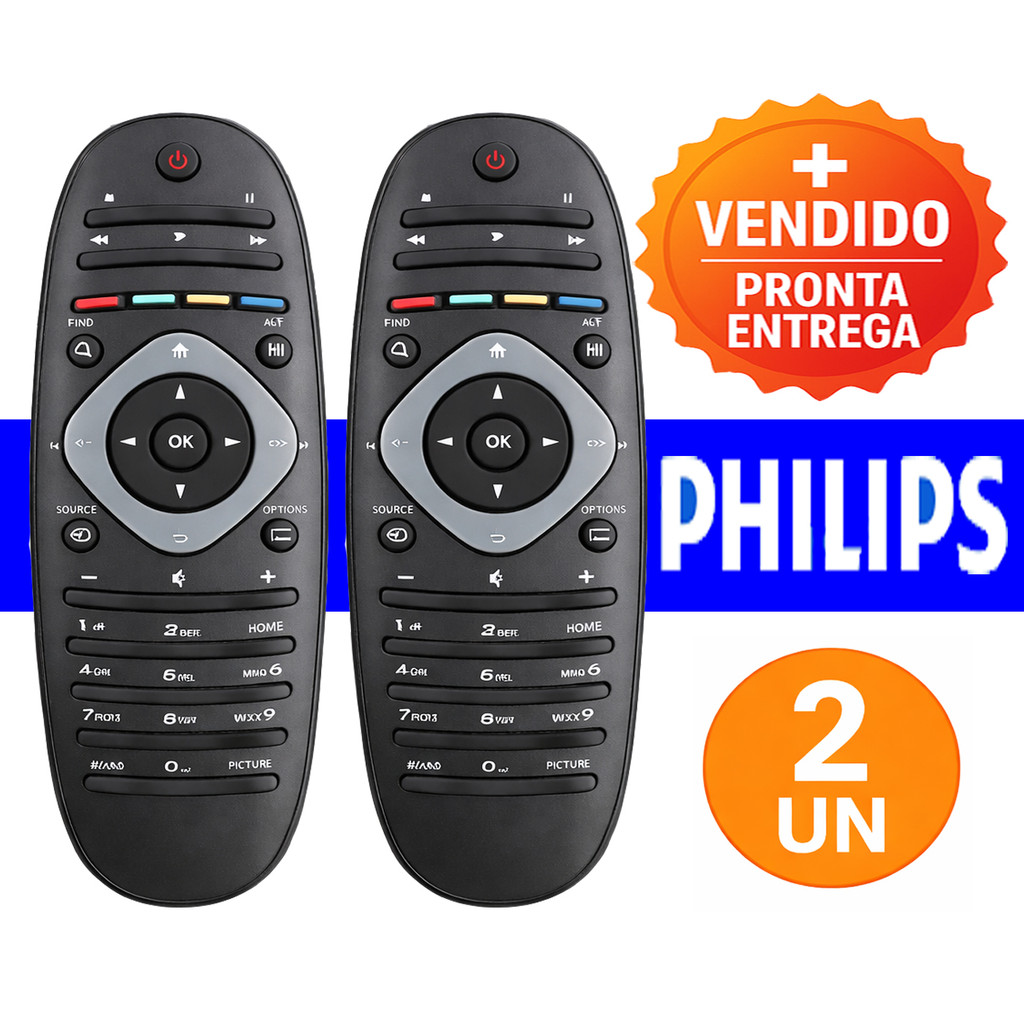 Kit 2 Controle Remoto Compatível Para Televisão Tv Philips  LED LCD Fácil Usar Alta Qualidade