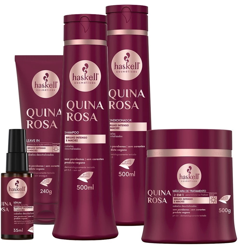 Kit Quina Rosa 500gr Completo Haskell | Brilho Intenso e Maciez