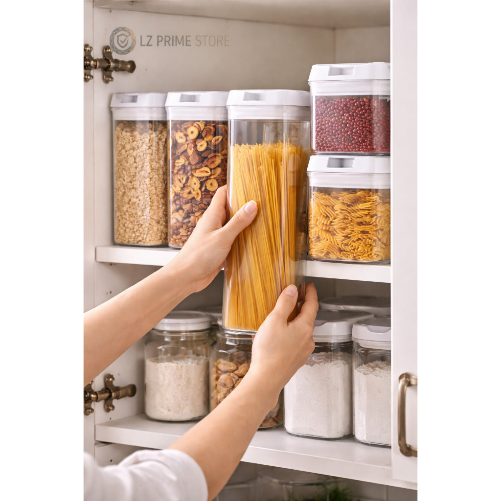 Kit 7 Potes Herméticos Acrílico Transparente Mantimentos Tampa Vedação Organizador Cozinha Grãos