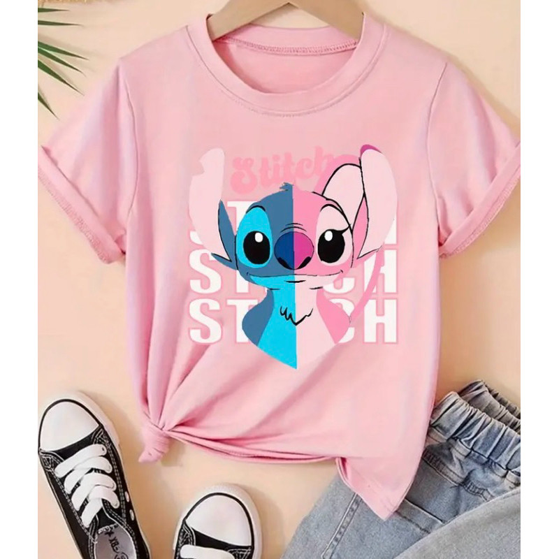 Camiseta Infantil Lilo & Stitch Estampa Fofa Camisa Algodão Meninas
