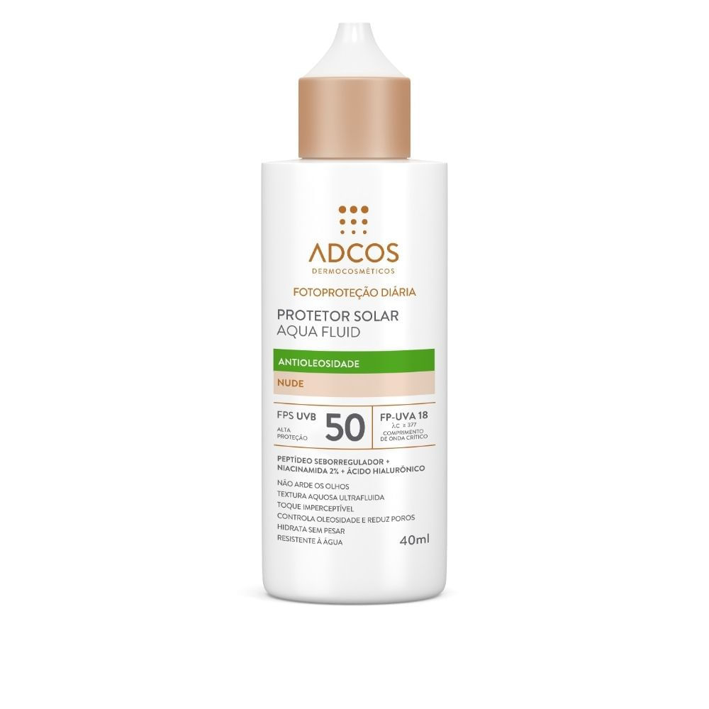 Protetor Solar Adcos Fotoproteção Diária Aqua Fluid Antioleosidade cor Nude FPS 50 com 40ml em Oferta na Shopee