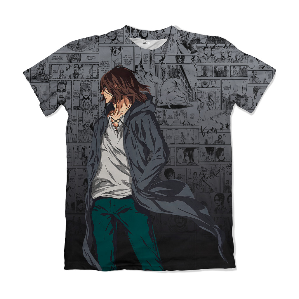 Camiseta Attack on Titan Shingeki no Kyojin Eren Yeager Cinza Anime Dry-Fit Premium Unissex Swit