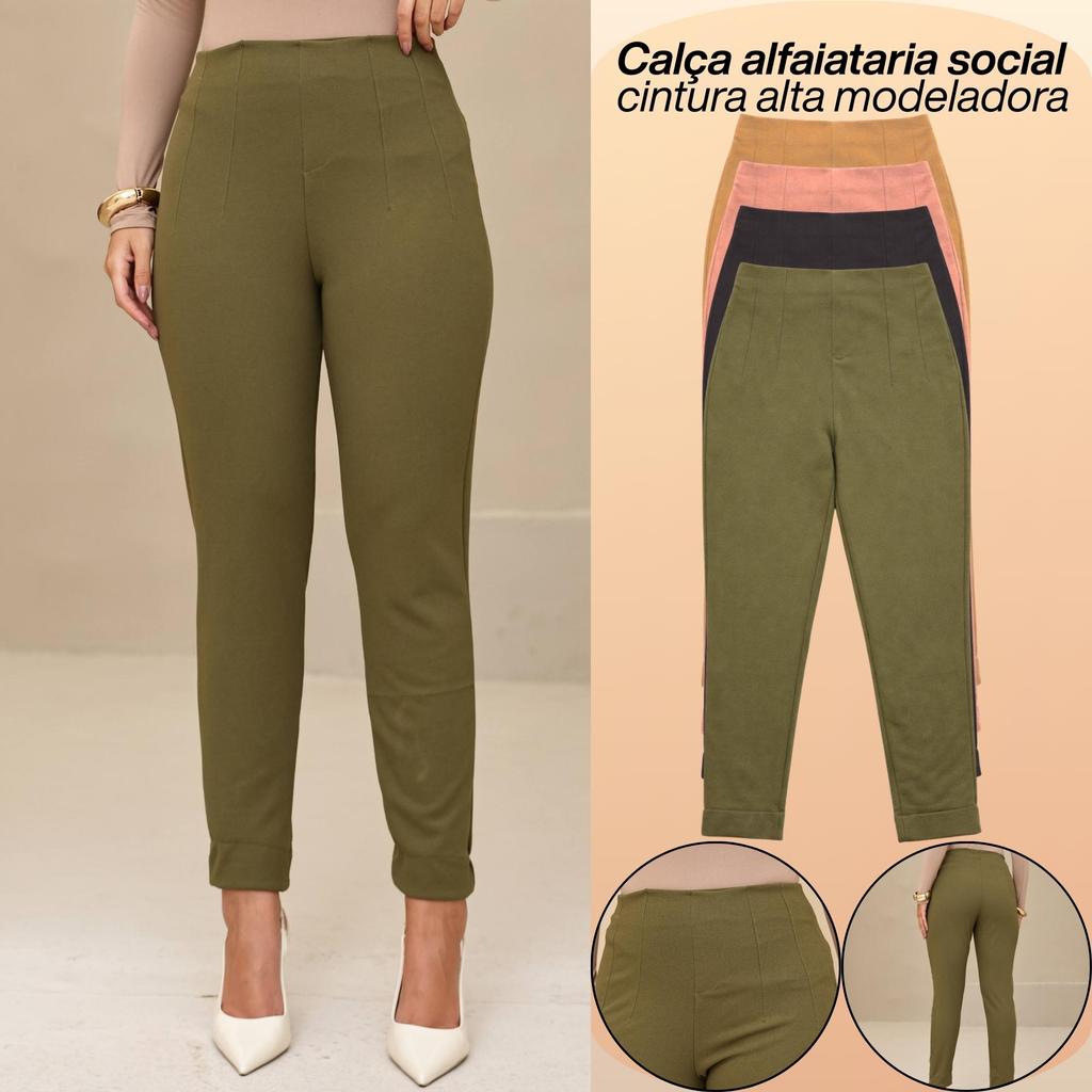 Calça Alfaiataria Feminina Social Cintura Alta Com Pregas Tendencia em Oferta na Shopee