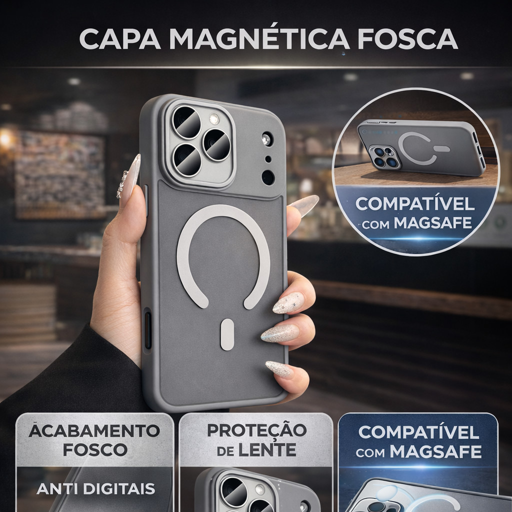 Capa Magnética para iPhone 11 12 13 14 15 16 17 Pro Max Fosca Translúcida Luxo Antichoque Magsafe em Oferta na Shopee