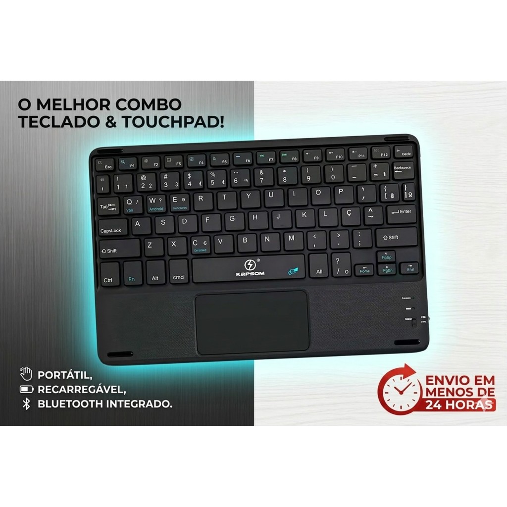 Teclado Bluetooth Chave Redonda Sem Fio Com Touch Para ipad/Celular/Tablet/Laptop