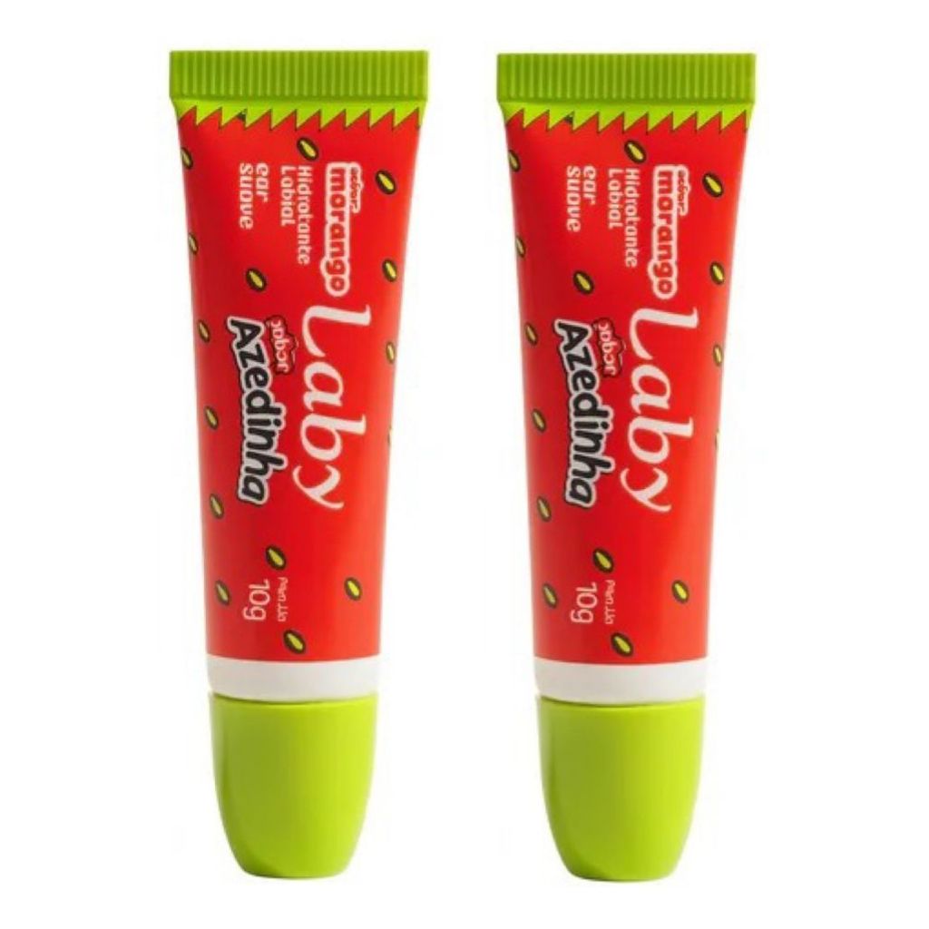 Kit 2 Hidratante Labial Efeito Gloss Sabor Morango Laby Azedinha 10g Cada