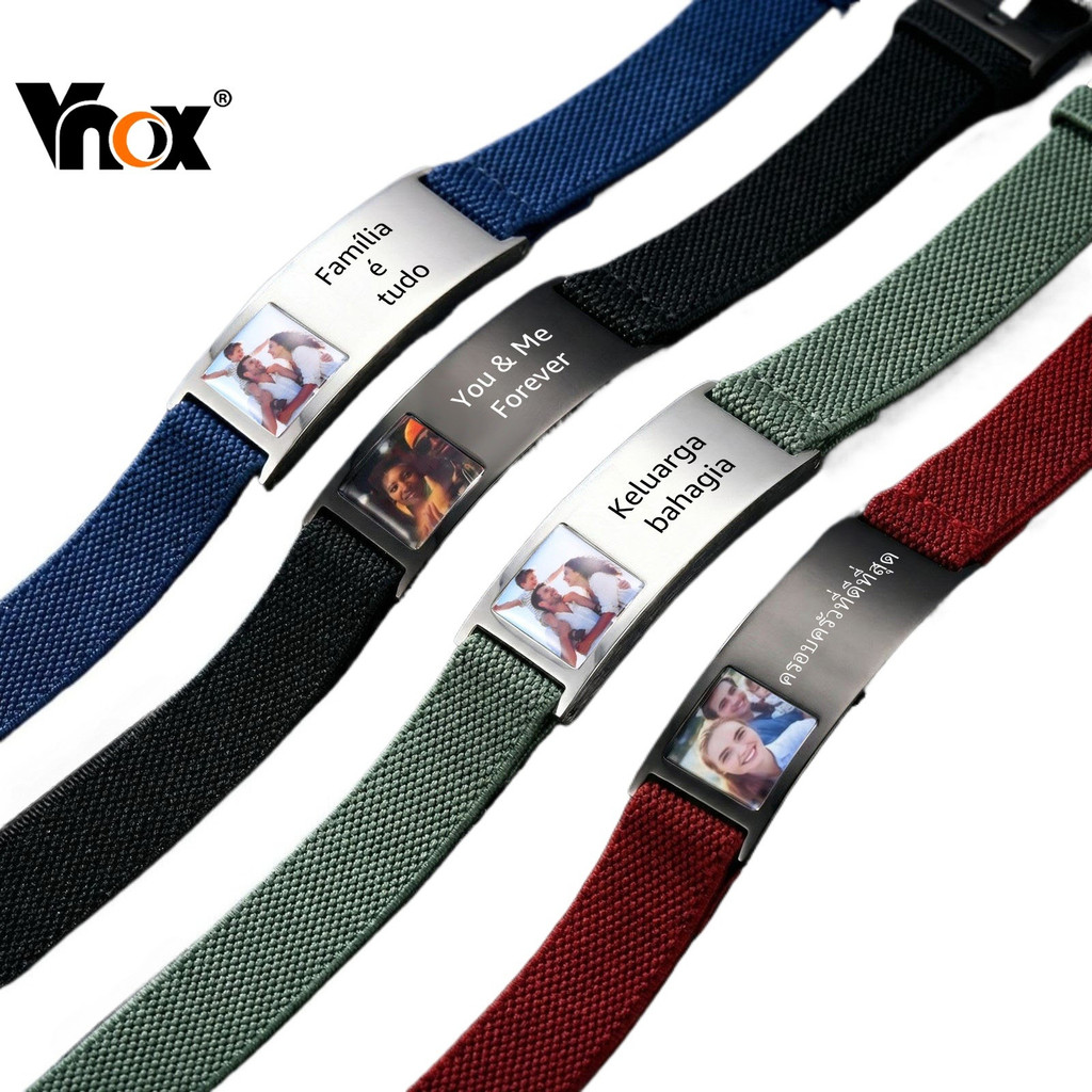 Vnox Personalizado Foto Escritura Juramento Pulseira Elástica Para Homens Mulher