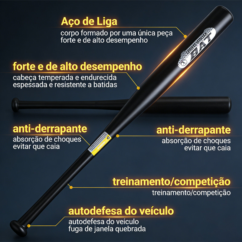 Taco de Beisebol 28/32" Aço de Liga Espessado - Autodefesa e Treino