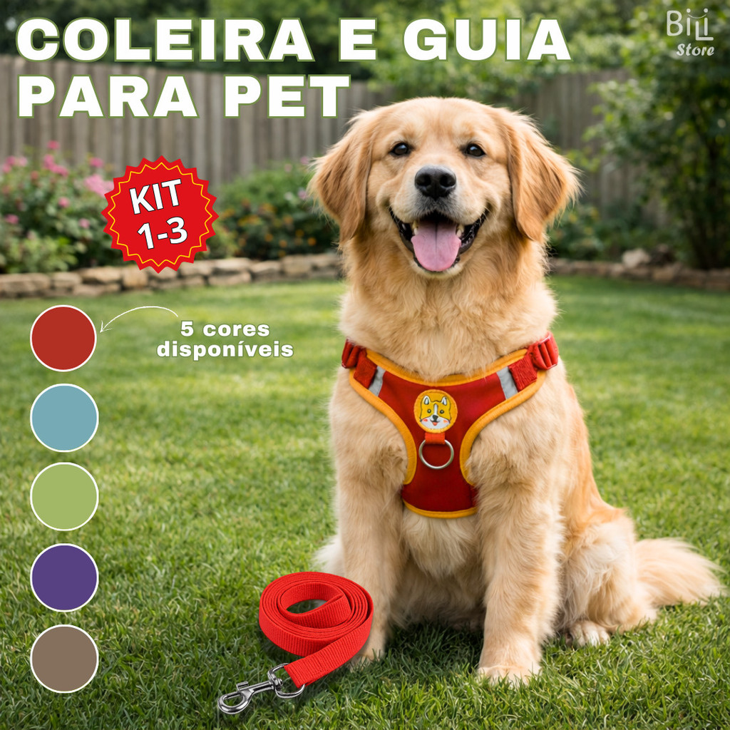 Coleira De Peitoral Cachorro Com Guia Para Caes e Gatos De Estimação Ajustável Filhotes Colete