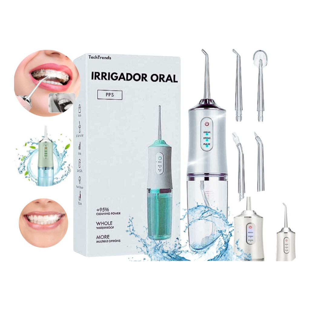 Irrigador Dental Higiene Oral Dentes Gengiva Portátil Recarregável Limpeza Bocal Jato de Água Forte