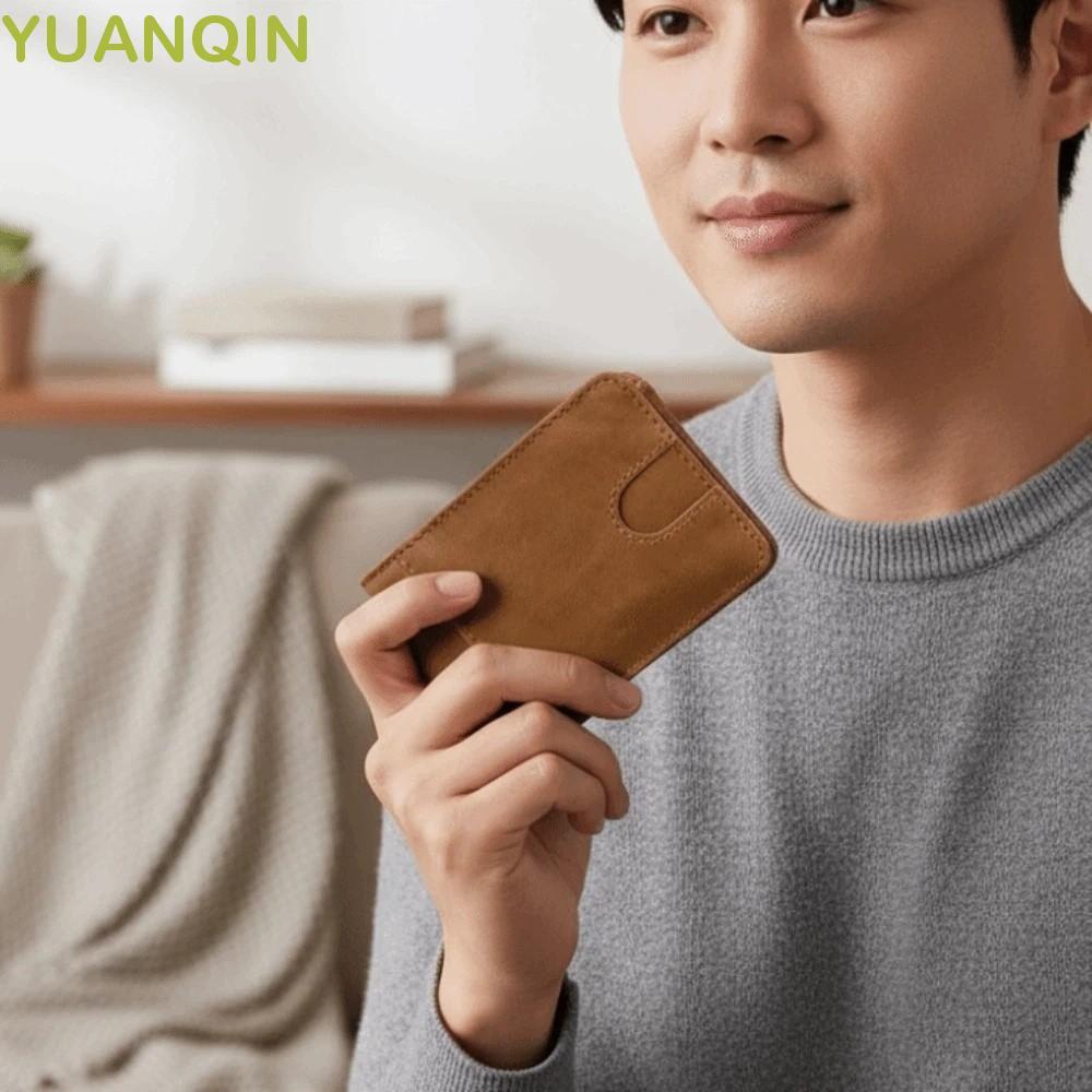 Carteira De Couro Fino YUANQINZT , Bolsa De Dinheiro Retrô De Grande Capacidade De Cor Sólida Moedas Masculina Anti-Resp