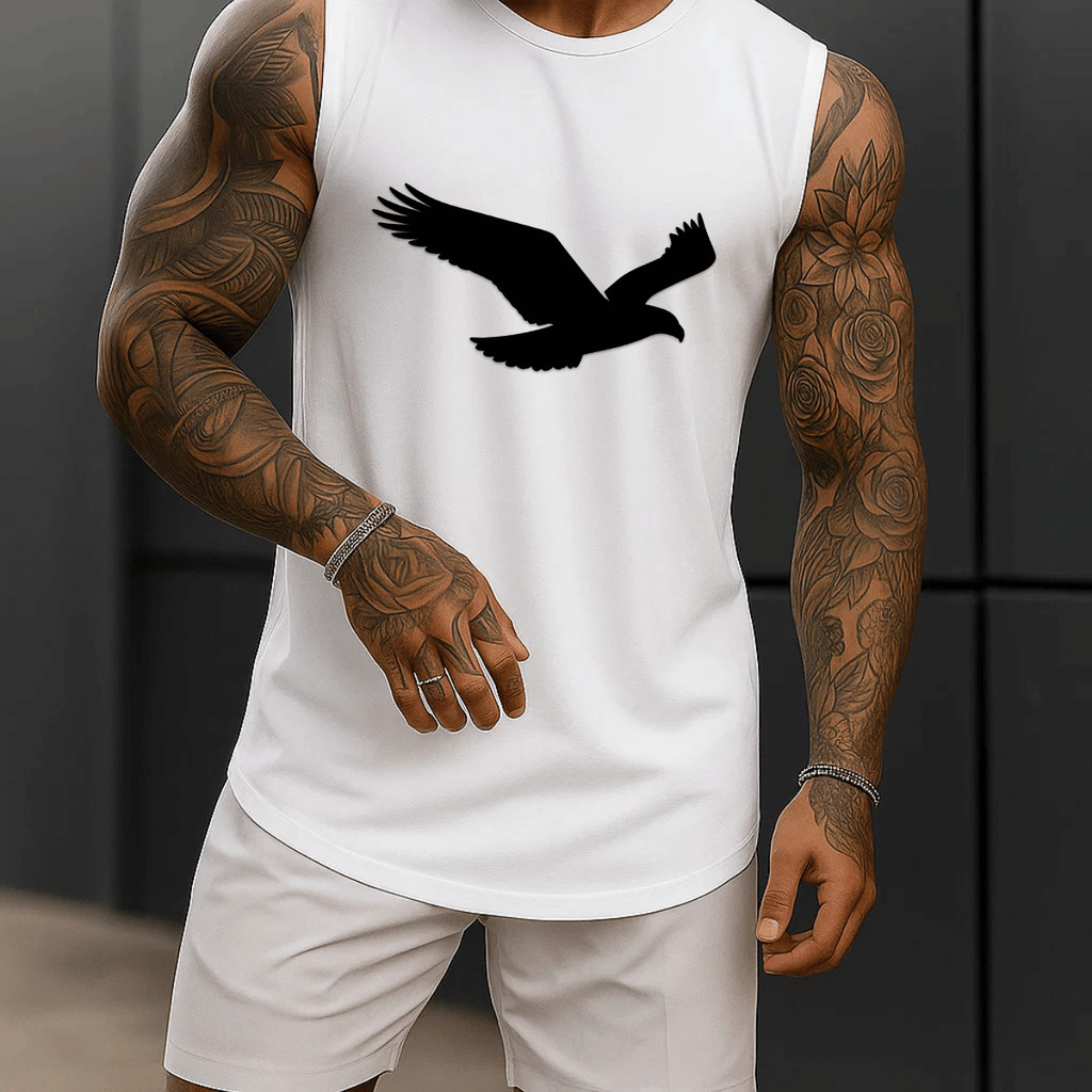 Regata Masculina Academia Algodão 100% Estampada Aguia Sombra Premium Treino Fitness Casual Streetwear Verão