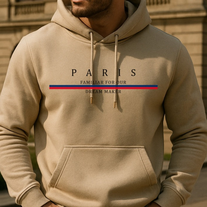 Blusa Frio   PREMIUM Canguru Estampado Paris ADULTO Não Encolhe Bolso Confortavel Casaco 100% Algodão