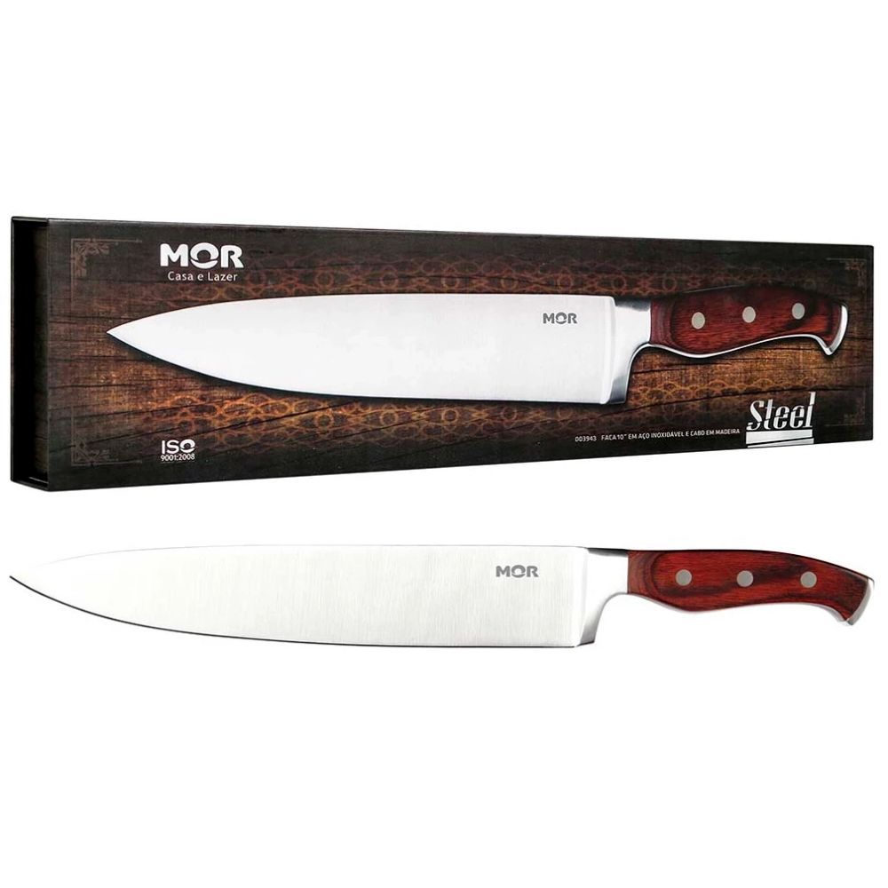 Faca de Churrasco 10\" Mor Inoxidável Profissional Lâmina Grande para Carnes e Churrasqueiro