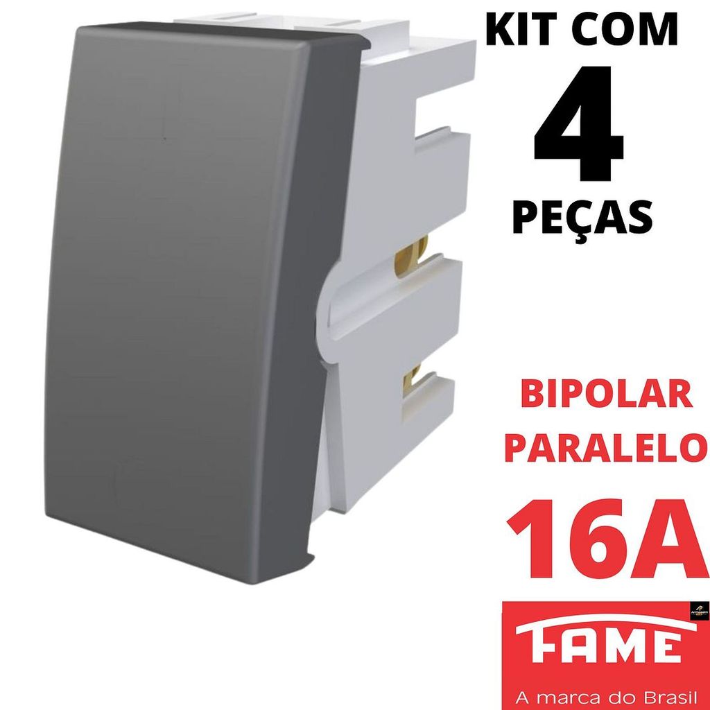 4un Módulo Interruptor Bipolar Paralelo Three Way 16A Habitat Onix Cinza FAME