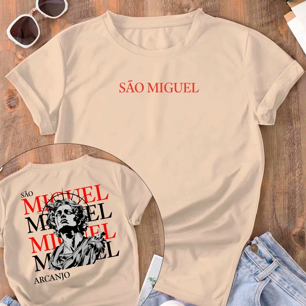 Camiseta Moda Cristã Tradicional São Miguel Arcanjo Protetor T-shirt Jesus Religiosa Blusa 100% Algodão Unissex