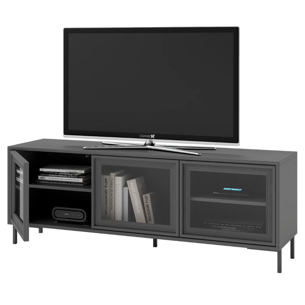 Rack para Sala TV até 55 Polegadas 3 Portas de Vidro 2 Prateleiras Refresh BR149 Preto - BRV Móveis