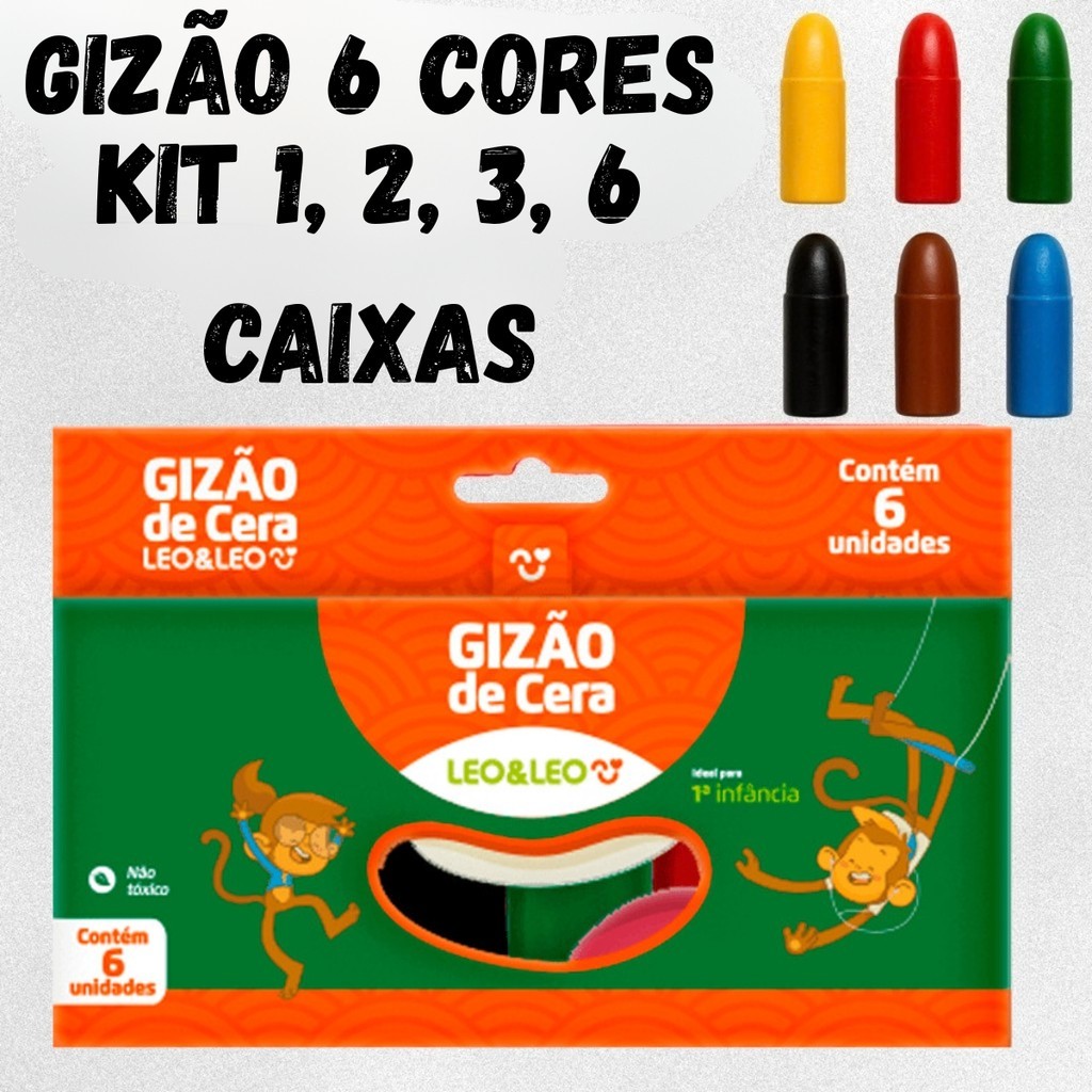 Gizão 6 Cores Kit 1 2 3 6 Caixas Giz de Cera Infantil Escolar Colorido Desenho Arte Segura Não Tóxico Material Escolar em Oferta na Shopee