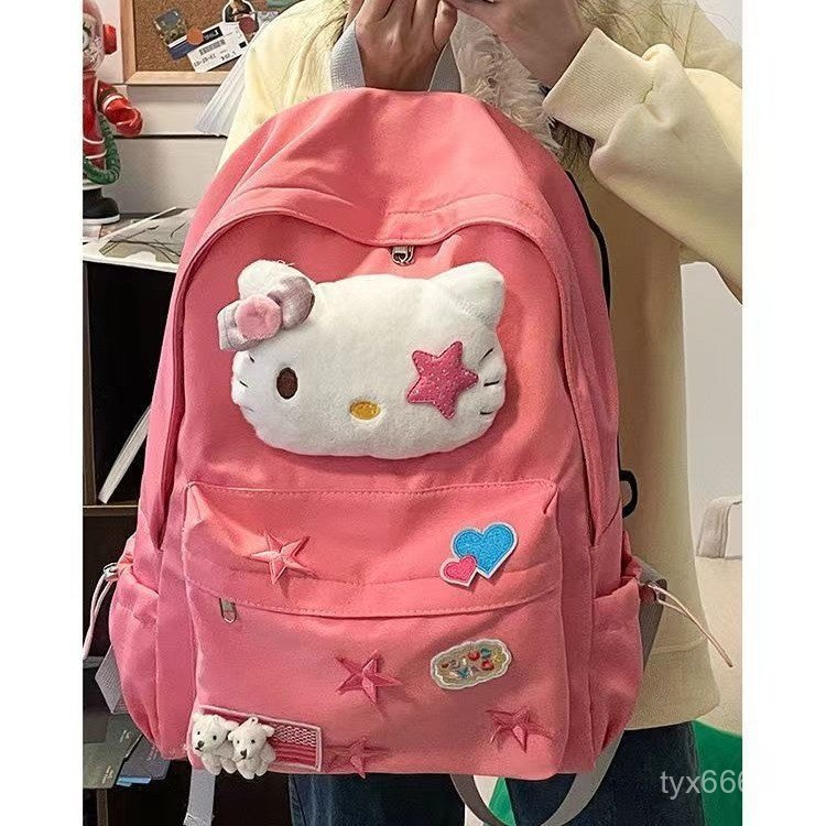 Mochila Escolar Hello Kitty para Meninas, Mochila Estudantil Fofa, Mochila de Grande Capacidade e Resistente ao Desgaste