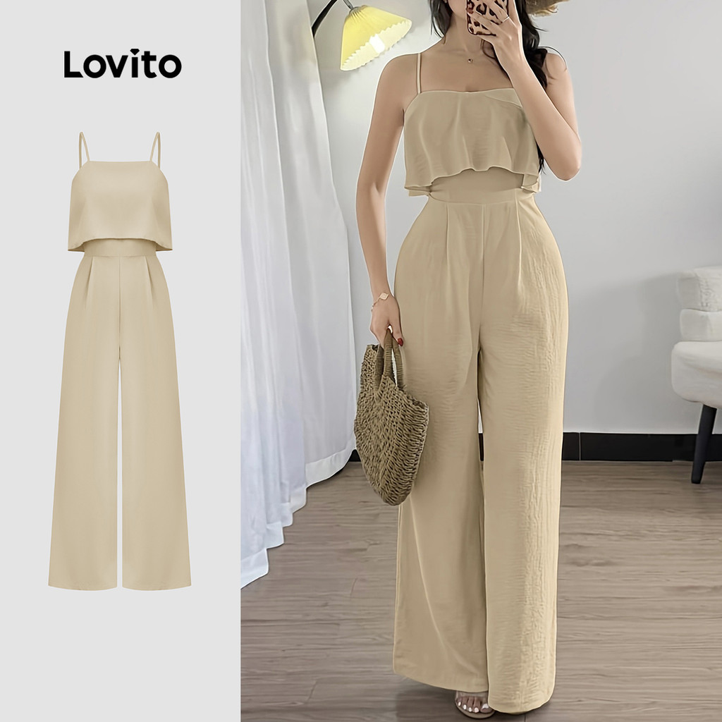 Lovito  Macacão Elegante com Primavera/verão Leve Cor Cáqui Claro para mulheres L177ED1087 em Oferta na Shopee