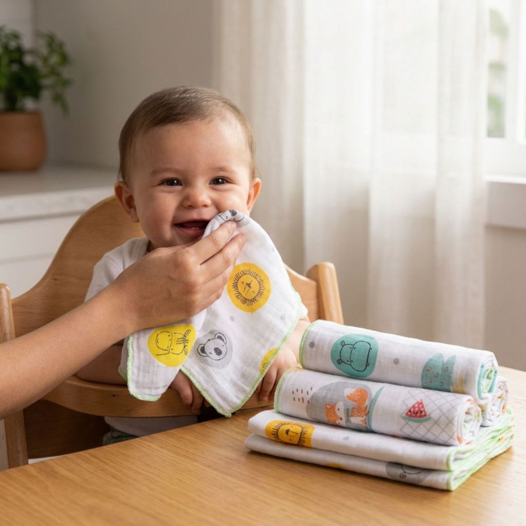 Paninho de Boca para Bebê Macio 30x30 com 6 Unidades Animais Coloridos Tecido Leve Papi