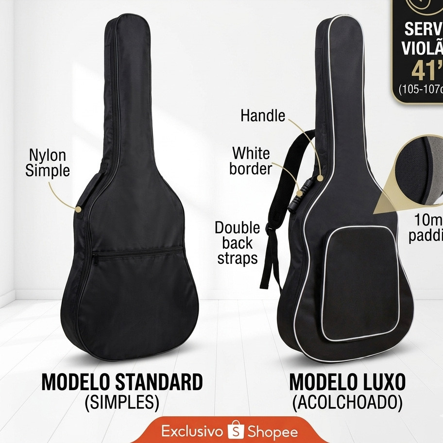 Bag para Violão Folk e Clássico - Escolha Entre Modelo Reforçado com Espuma ou Capa Simples em Oferta na Shopee
