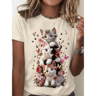Tshirt Feminina Trio De Gatinhos - Camisa Unissex 100% Algodão Plus Size