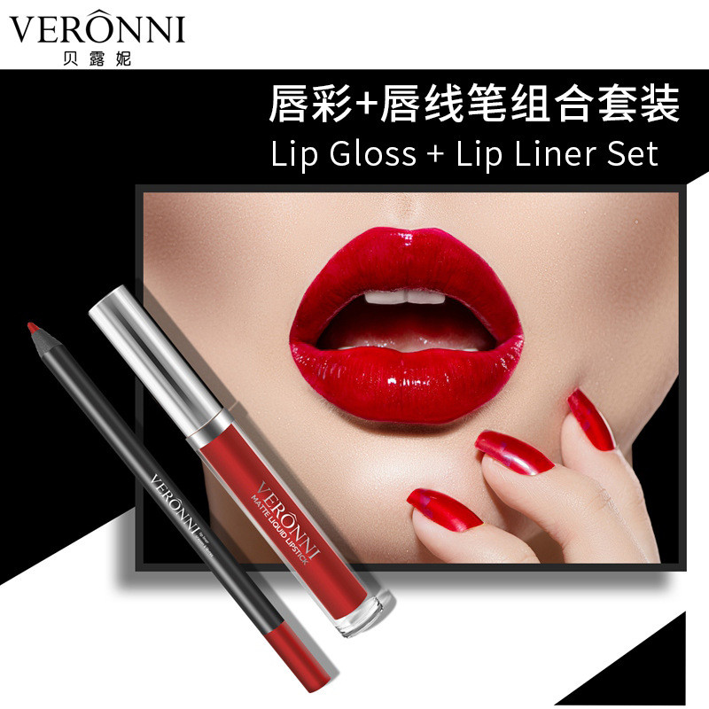 Conjunto de brilho labial + delineador labial de 13 cores em estoque pronto conjunto de batom líquido