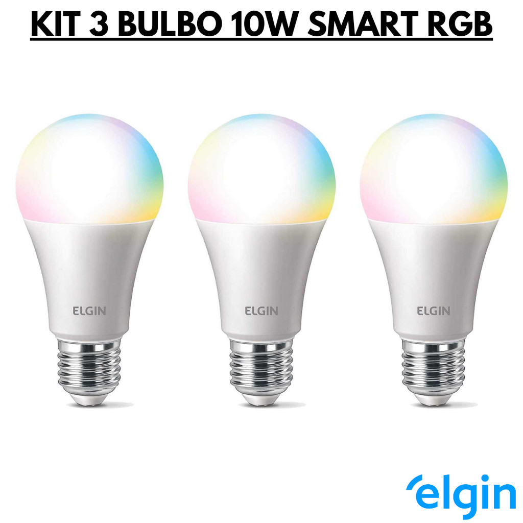Kit 3 Lâmpada Led Bulbo 10w Wifi Smart Rgb Elgin
