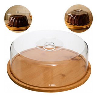 Boleira Com Tampa Bambu Porta Bolo Doce Cupcake Frios Redondo Café Da Manhã Mesa Posta