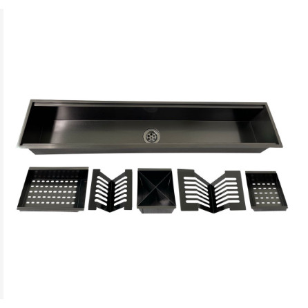 Calha Úmida Gourmet Aço inox Canal Organizador Escorredor 90cm Preta